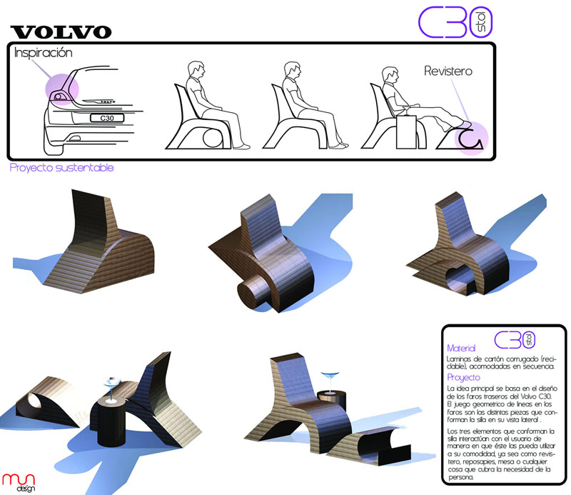 Illustration for article titled Sustainable Cardboard Chair Design Inspired By Volvo C30 Taillight